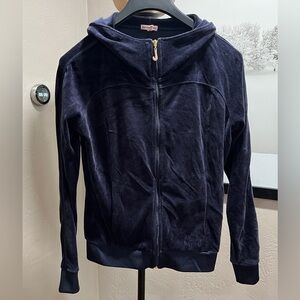Juicy Couture Navy Velour Full Zip Hoodie Rhinestone J Medium